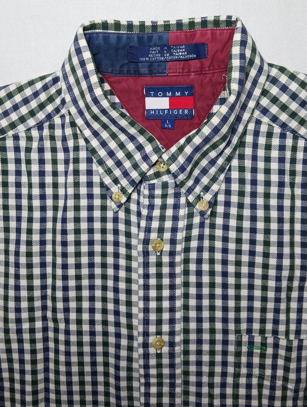 Tommy Hilfiger Mens Gingham Check Button Down Shirt Oversized Large Navy Green